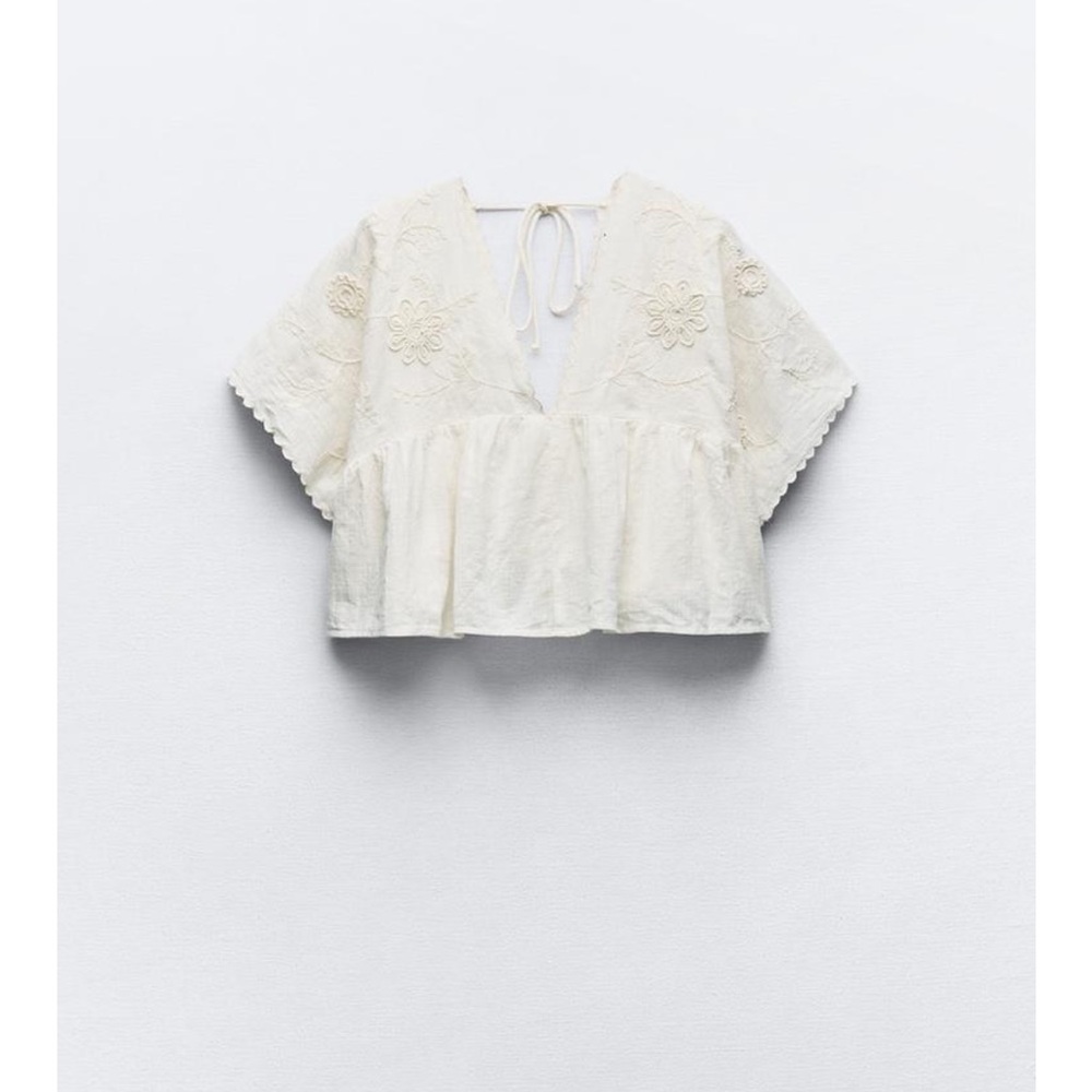 Zara Embroidered Cream Women's Top